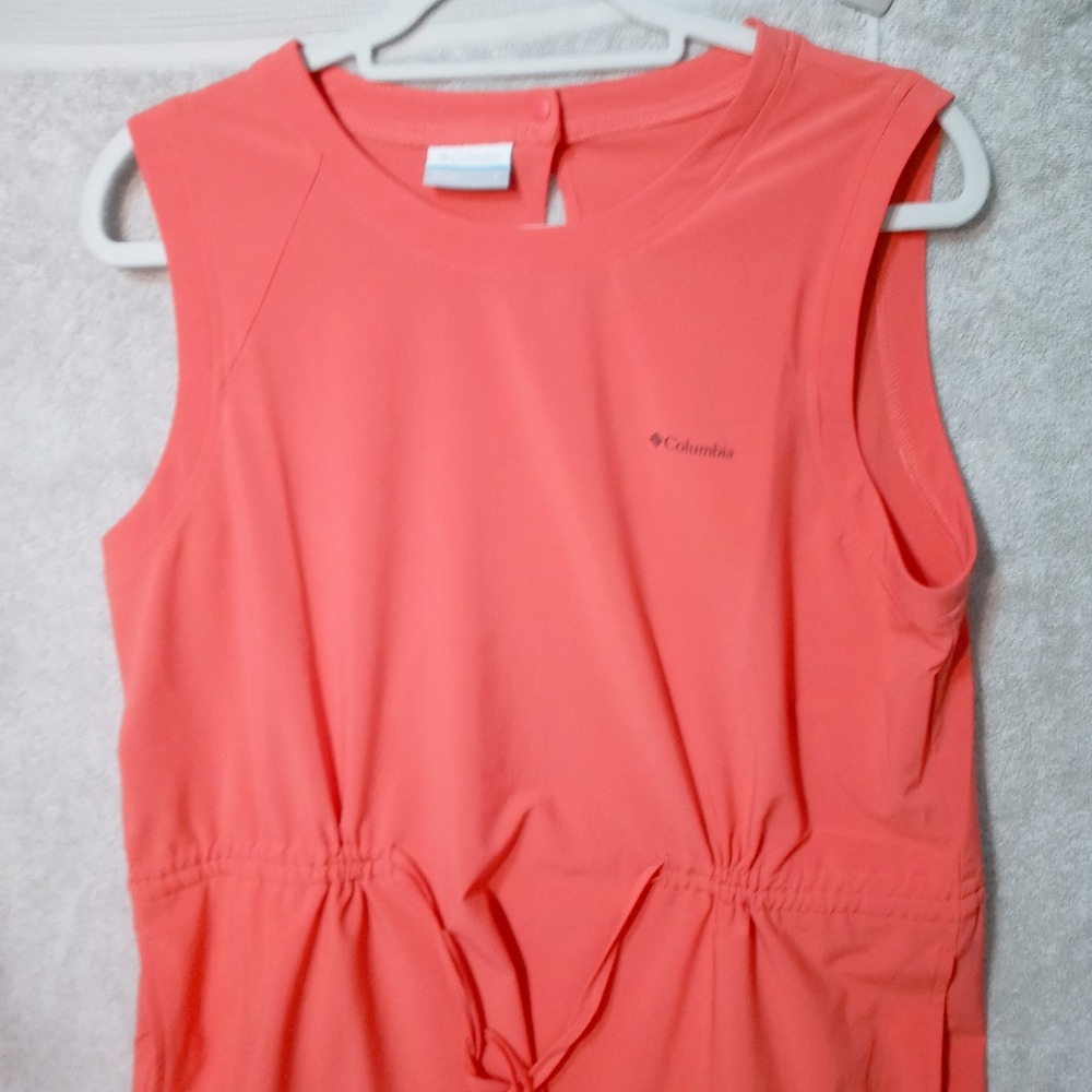 Columbia Women's  Sz L Sleeveless Omni-Shield Dress Coral Waist Tie Bogata Bay - Picture 2 of 8